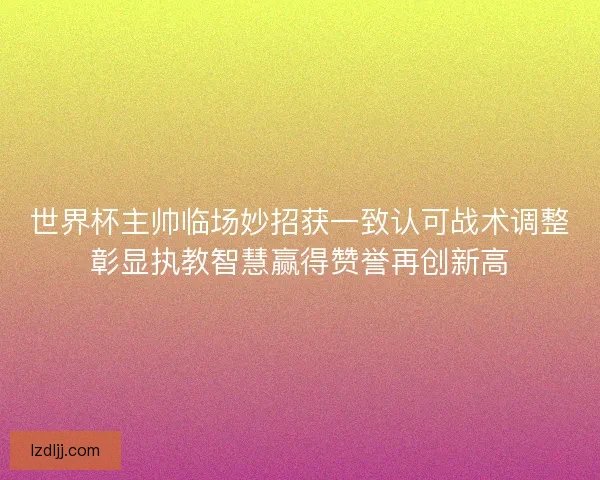 世界杯主帅临场妙招获一致认可战术调整彰显执教智慧赢得赞誉再创新高 世界杯主帅临场妙招获一致认可战术调整彰显执教智慧赢得赞誉再创新高
